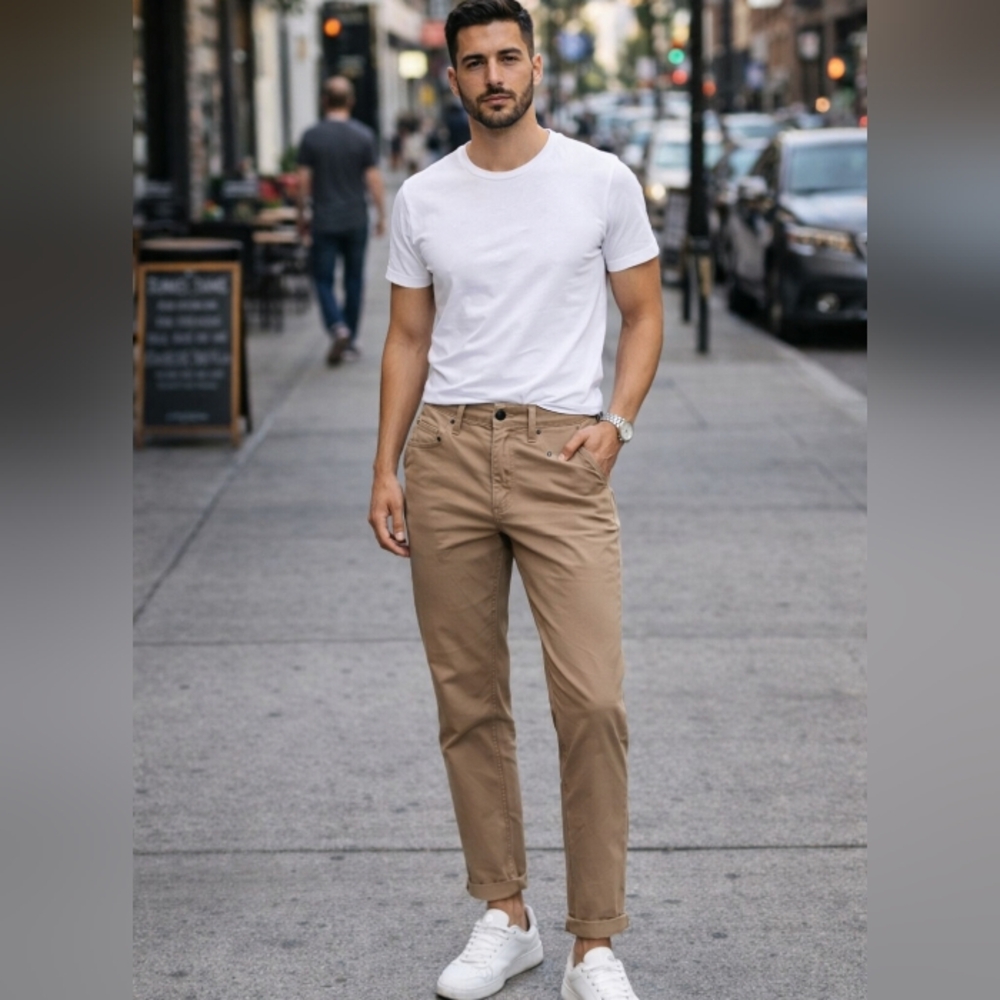 Banana Republic Men's Tan Cotton Blend Slim Straight Pants Chino Khaki Casual